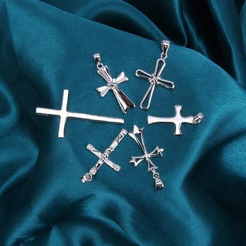 Pendentif Croix en Argent Sterling 925 pour Hommes Femmes Style Hip Hop Punk Vintage Oxydé Petit Crucifix Bijoux DIY Cadeau