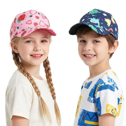 Kids Baseball Cap Cartoon Dinosaur Shark Animal Print Sun Hat Adjustable Breathable Polyester For Toddlers