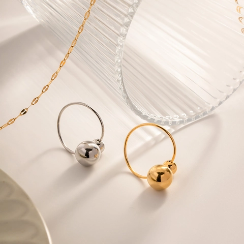 Minimalistischer Verstellbarer Ring Edelstahl Zweifach Kugel Geometrisch Modern Damen Schmuck
