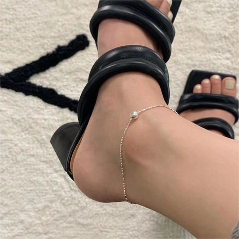 Cavigliera In Argento Sterling 925 Per Donna Minimalista Ciondolo Perla Tonda Catena Piede Regolabile Gioielli