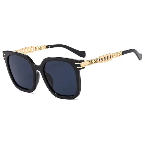 Oversized Square Sunglasses For Women Metal Chain Temples UV400 Protection Retro Fashion Eyewear For Travel Beach