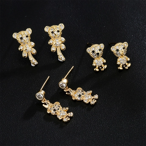 Pendientes De Tigre De Cobre Chapado En Oro De 18K Con Circonita Cúbica Joyería De Animales Brillantes Para Mujer