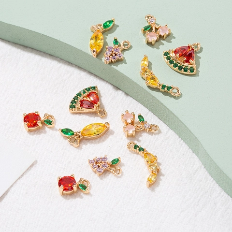 Fruit Charms DIY Jewelry Making Accessories Copper Gold Plated Micro Pave Cubic Zirconia Pendants For Earrings Necklaces