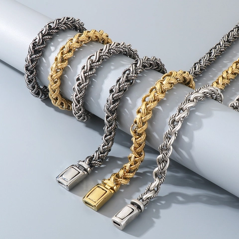 Joyas Para Hombre De Acero Inoxidable Collar Y Pulsera De Cadena Trenzada Estilo Retro Hip Hop Punk