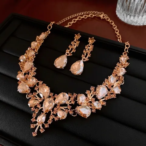 Collier Boucles D'oreilles Strass Goutte De Luxe Vintage Alliage Cristal Mariage Banquet Bijoux Accessoire Élégant Femme