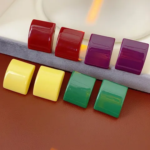 Orecchini A Bottone Quadrati In Resina Con Perno In Argento Minimalista Geometrico Stile Dopamina Gioielli Da Donna