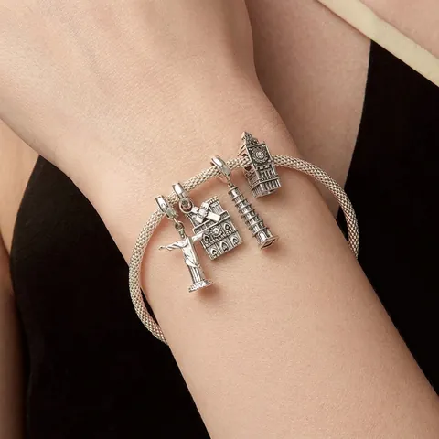 World Landmark Architecture 925 Sterling Silver Charm Bead With Zircon For DIY Jewelry Making Travel Theme