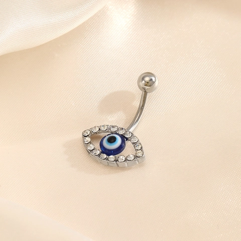 Evil Eye Belly Button Ring Stainless Steel Rhinestone Navel Piercing Jewelry Body Accessory For Women