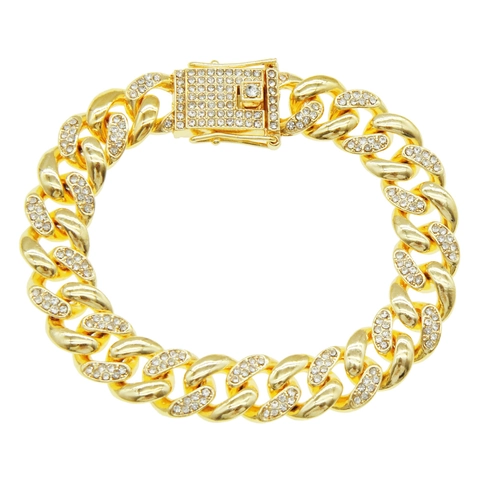 Cuban Link Bracelet Alloy Rhinestone Iced Out Hip Hop Style Sparkly Fashion Jewelry For Men And Women With Box Clasp
