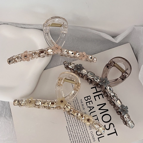 Große Haarklammer Acryl Strass Kristall Blumen Dekor Koreanische Elegante Hai Haarnadel Zubehör Damen