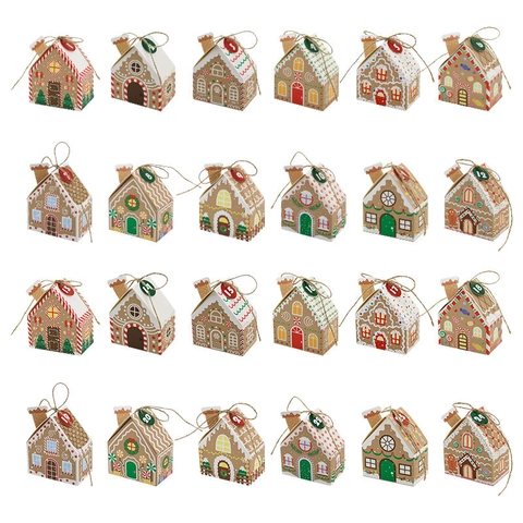 Scatole Calendario Avvento Casetta Pan Di Zenzero Natale Confezione Regalo Caramelle Carta Con Corda Di Juta E Etichette