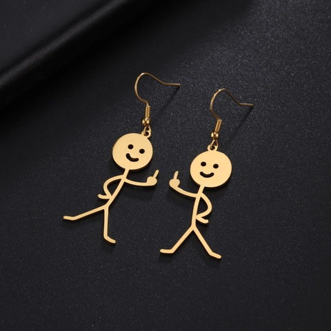 Funny Stickman Middle Finger Earrings Creative Rebellious 304 Stainless Steel Hook Dangle Ear Jewelry For Women Men