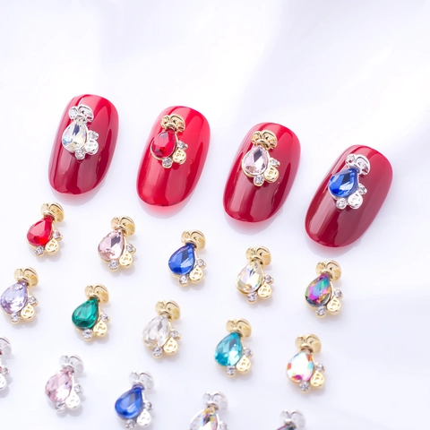 Alloy Rhinestone Nail Art Charms Waterdrop Lucky Bag Design 3D Manicure Decoration Jewelry Accessory Festive Colorful