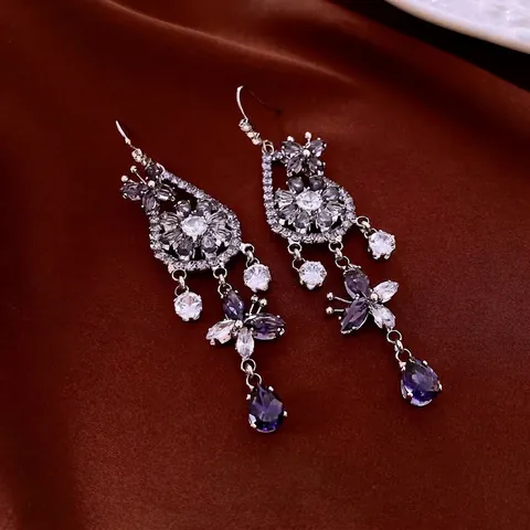 Orecchini A Goccia Farfalla Fiore Zircone Rame Lusso Squisito Lacrima Nappa Retro Moda Gioielli Accessori Per Donne