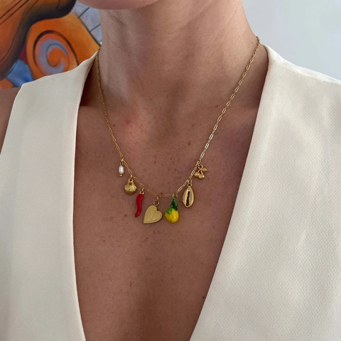 DIY Pendant Charms Necklace For Women 18K Gold Plated Stainless Steel Heart Moon Star Cherry Devil Eye Enamel Jewelry