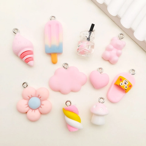 Rosa Harz Anhänger Pendants Süße Cartoon Eisbär Wolke Herz Formen Für DIY Schmuckherstellung Schlüsselbund Zubehör