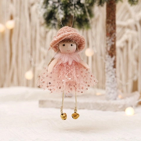 Christmas Angel Girl Ornaments Plush Fairy Doll Pendants With Sequin Mesh Dress And Hanging Bells For Xmas Tree Home Decor