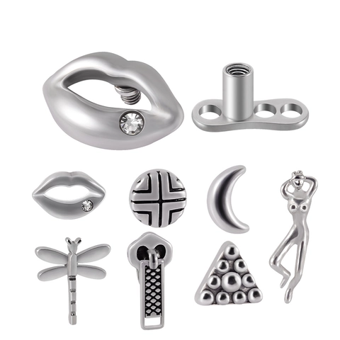 Dermal Anchor Top Roestvrijstalen Body Piercing Sieraden Halve Maan Libel Rits Driehoek Met Interne Schroefdraad Stud