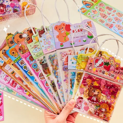 Kawaii Cartoon PET Stickers Waterproof Laser Decorative Decals For Scrapbooking Journaling DIY Goka Panda Capybara Anime Style