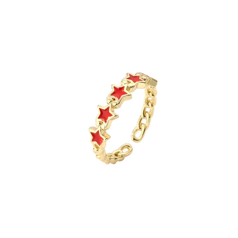 Enamel Star Evil Eye Adjustable Open Ring Gold Plated Copper With Colorful Cubic Zirconia Fashion Jewelry Women