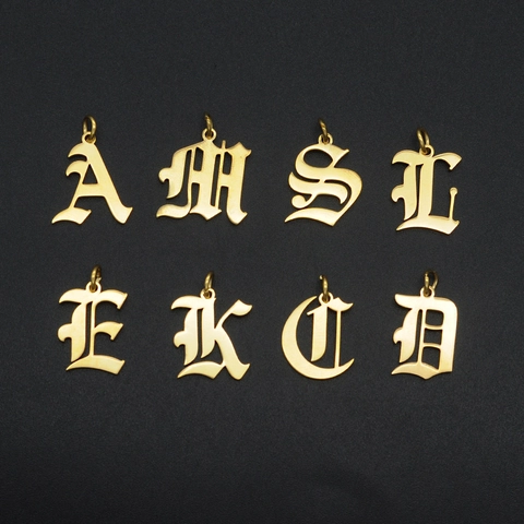 Ciondoli Lettere Gotiche Acciaio Inossidabile Placcato Oro Alfabeto Antico Inglese Charms Per Creazione Gioielli DIY