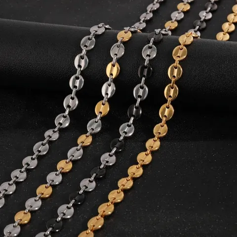 Collar De Cadena De Eslabones De Nariz De Cerdo Acero Inoxidable Forma De Grano De Café Pulido Hip Hop Unisex
