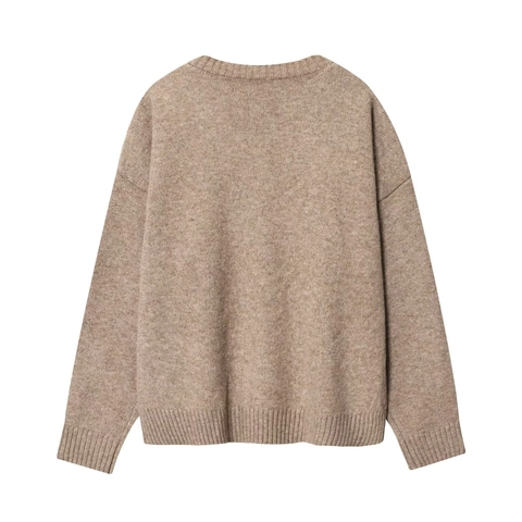 Women V Neck Knit Sweater Acrylic Long Sleeve Drop Shoulder Ribbed Solid Color Casual Loose Pullover Top