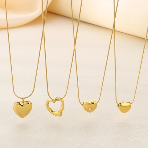 Heart Pendant Necklace Titanium Steel Gold Plated Snake Chain Minimalist Mirror Polished Elegant Jewelry For Women