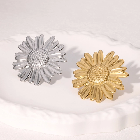 Daisy Sunflower Ring Stainless Steel 18K Gold Plated Open Adjustable Minimalist Fashion Jewelry For Women