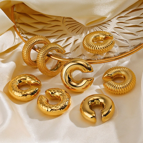 Pendientes Ear Cuffs Acero Inoxidable Bañado En Oro Diseño Hueco Estilo Hip Hop Joyería De Moda Para Mujeres