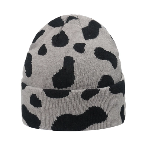 Gestrickte Beanie Mütze Acryl Warm Aufschlag Winter Kalt Kappe Tierdruck Kuh Leopard Zebra Für Frauen Studenten Streetwear