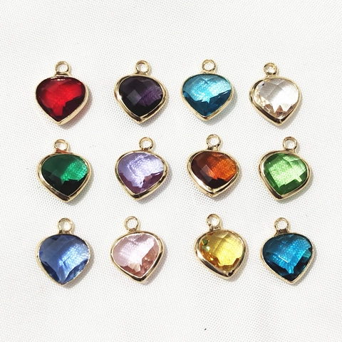 Colgantes De Piedra De Nacimiento En Forma De Corazón Charms De Cobre Y Vidrio Para Fabricación De Joyas DIY Collares Pulseras Pendientes