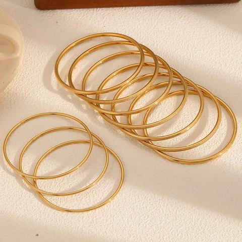 Geometrischer Runder Stapelbarer Armreif Edelstahl 18k Vergoldet Minimalistisch Poliert Mattiert Mode Für Frauen