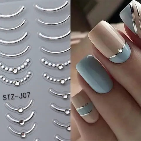 Pegatinas De Arte De Uñas En Relieve Líneas Curvas Francesas Metálicas Diamantes De Imitación Perla Artificial Decoración DIY