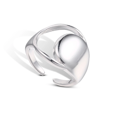 Geometric Round Disc Adjustable Open Ring Minimalist Copper Plated Smooth Surface Fashion Jewelry For Women
