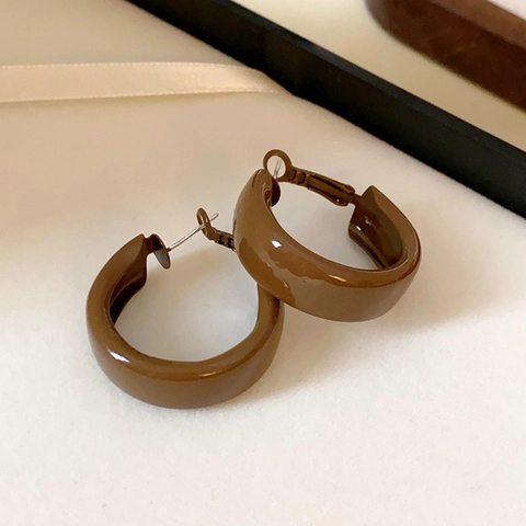 Boucles D'oreilles Créoles Laquées Géométriques Avec Tige En Argent Sterling 925 Style Maillard Rétro Minimaliste