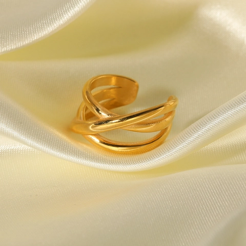 Gevlochten Meerlaagse Ring 18K Verguld Roestvrij Staal Verstelbare Open Band Geometrische Retro Stijl Sieraden Vrouwen