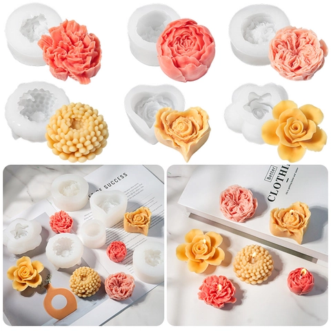 3D Bloemen Siliconen Mallen Voor DIY Geurkaarsen Pioen Roos Hartvorm Herbruikbare Siliconen Vorm Voor Handgemaakte Zeep