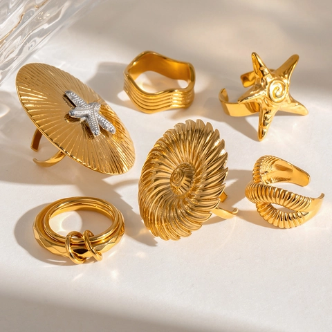Ozean Seestern Muschel Herz Ring Edelstahl Vergoldet Wasserdicht Hypoallergen Ins Stil Schmuck Für Frauen