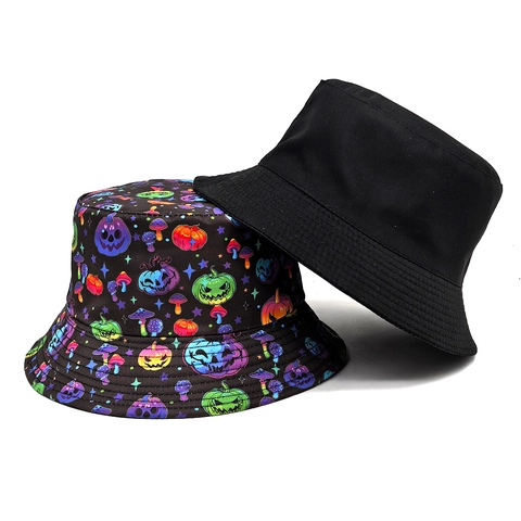 Halloween Fischerhut Polyester Kürbis Pilz Druck Sonnenschutz Anglerhut Cartoon Streetwear Für Herren Damen