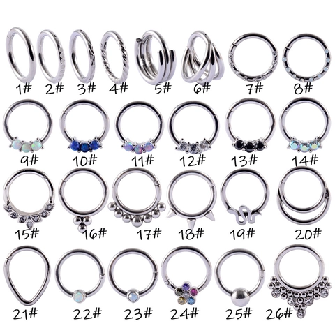 G23 Titanium Stainless Steel Nose Ring Hinged Segment Clicker Opal Zircon Snake Hoop Earrings Septum Helix Piercing Jewelry