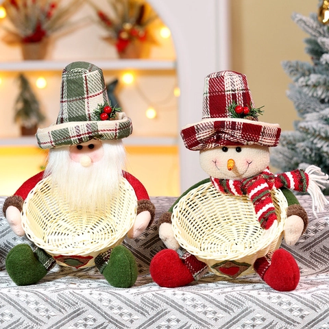 Cesto Caramelle Natale Babbo Natale Pupazzo Di Neve Gnomo Ornamento Scrivania Tessuto Intrecciato Cesto Portaoggetti Regalo Bambini Tavolo Festa