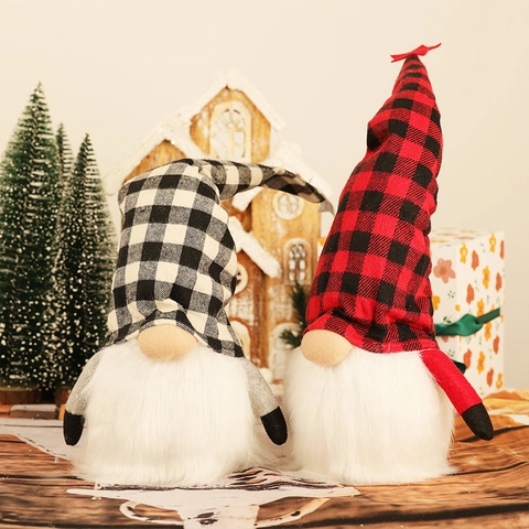 Decoración De Gnomo De Navidad Rudolph Muñeca Sin Rostro De Felpa Con Luz LED Sombrero De Cuadros Para El Hogar