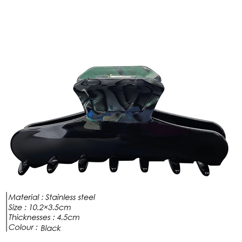 Elegant Acetate Hair Claw Clip With Steel Spring For Women Black Marble Pattern Shark Clip Luxury Hair Accessories Party
