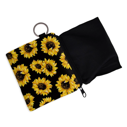 Mini Coin Purse Zippered Wallet With Key Ring Polyester Floral Sunflower Flamingo Print Pouch Storage Bag For Women Men