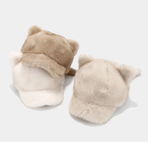 Katzenohren Baseballkappe Mit Plüschschwanz Kunstpelz Winter Warm Weiche Schildmütze Outdoor Süße Mode