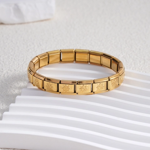 Bracelet Italian Charm en Acier Inoxydable Bracelet à Maillons Modulaires Relief Visage Soleil Bijoux Détachables Or Argent