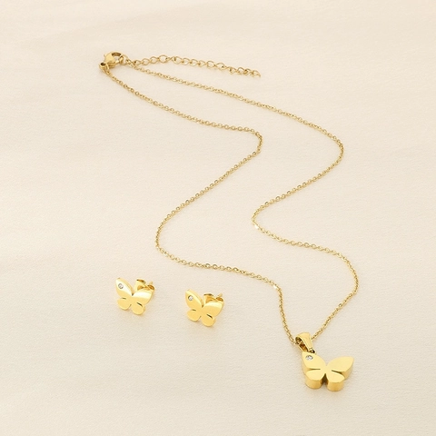 Collana Orecchini Bracciale Gioielli Farfalla Acciaio Inossidabile Strass Intarsiato Elegante Minimalista Per Donne