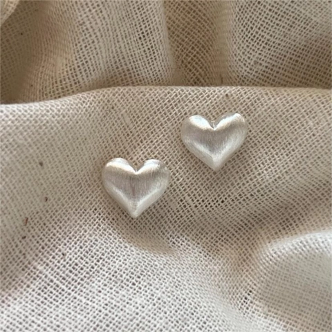 Orecchini A Lobo A Cuore Argento Sterling 925 Opaco Spazzolato Minimalista Elegante Gioielli Moda Donna