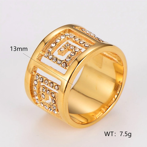 Anillo De Acero Inoxidable 304 Circonita Brillante Banda Ancha Patrón Meandro Geométrico Hueco Joyería Moda Para Mujeres